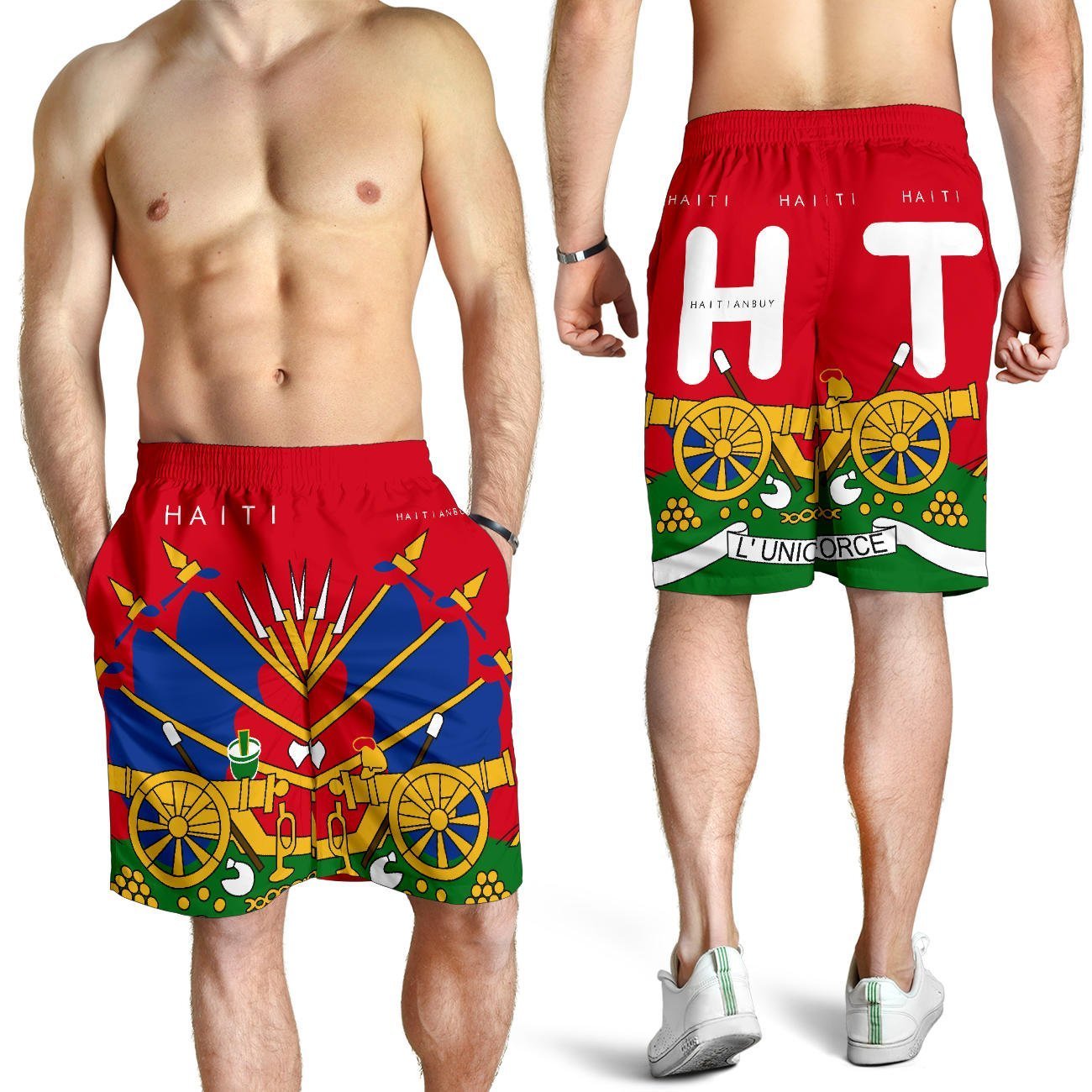 10-RED Athletic Long Shorts - AOP - Haitianbuy