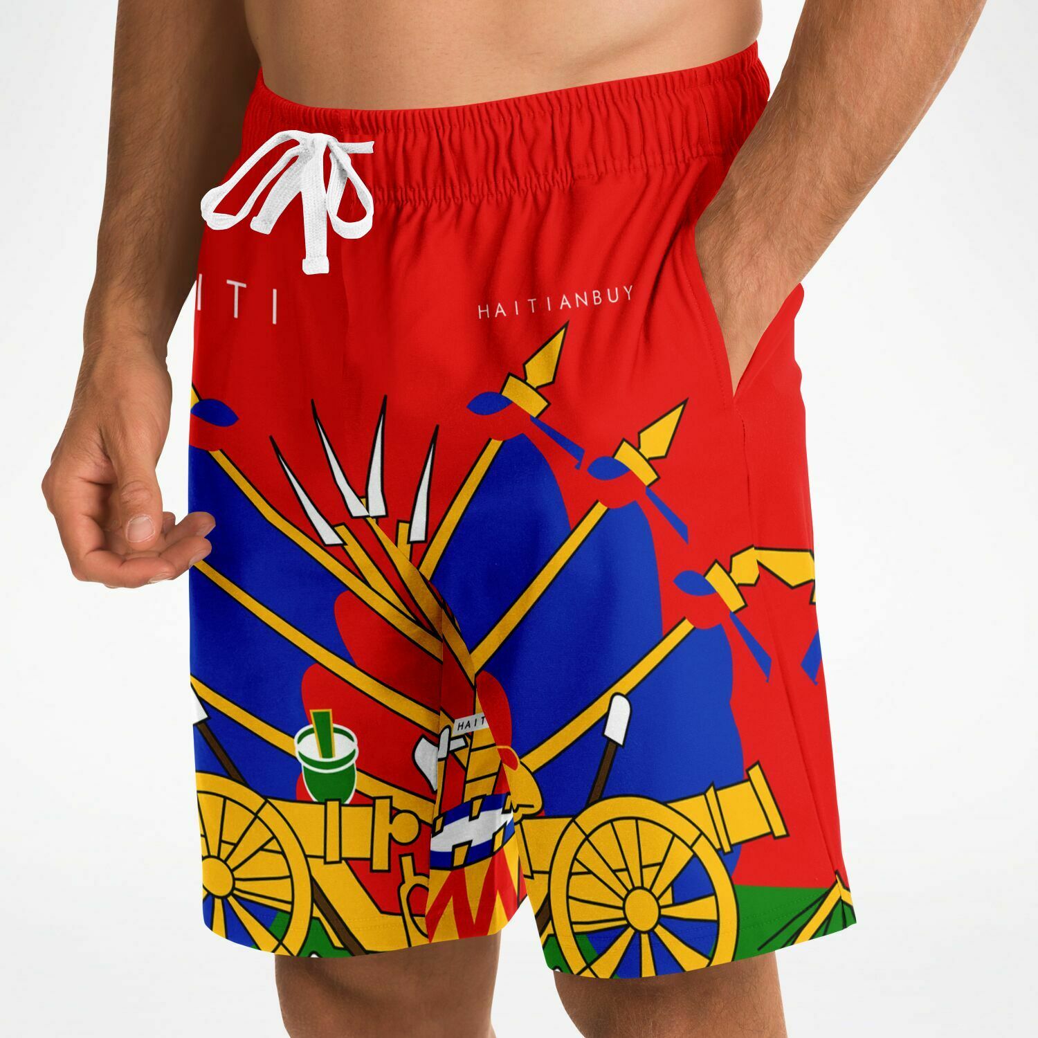 10-RED Athletic Long Shorts - AOP - Haitianbuy