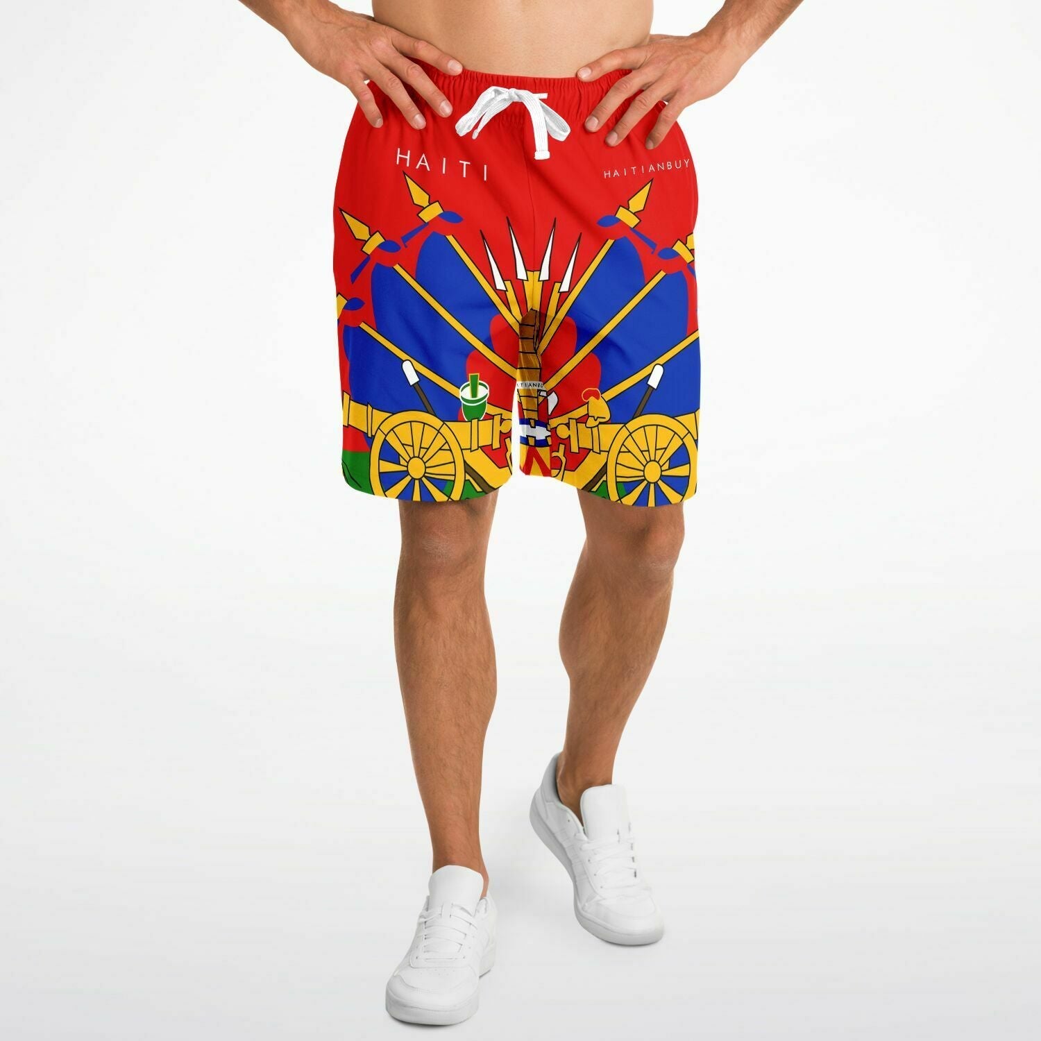 10-RED Athletic Long Shorts - AOP - Haitianbuy