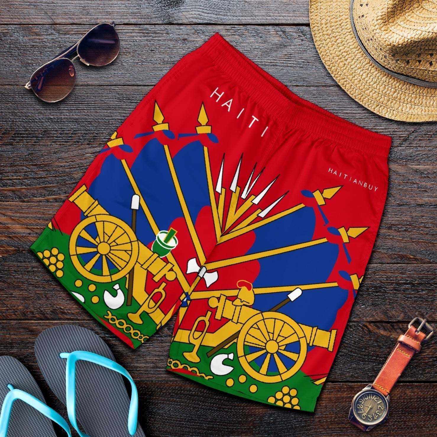 10-RED Athletic Long Shorts - AOP - Haitianbuy