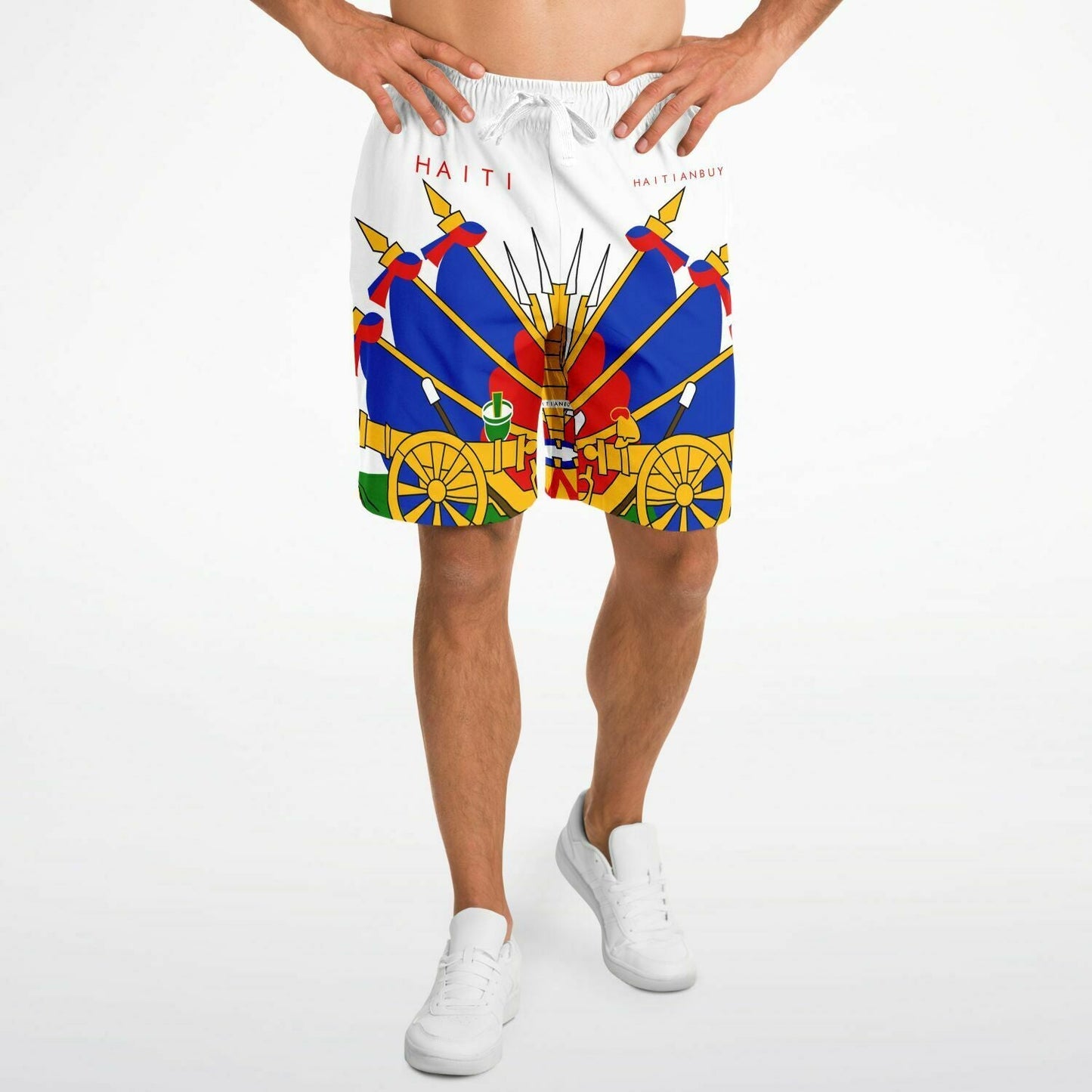 10-White Athletic Long Shorts - AOP - Haitianbuy