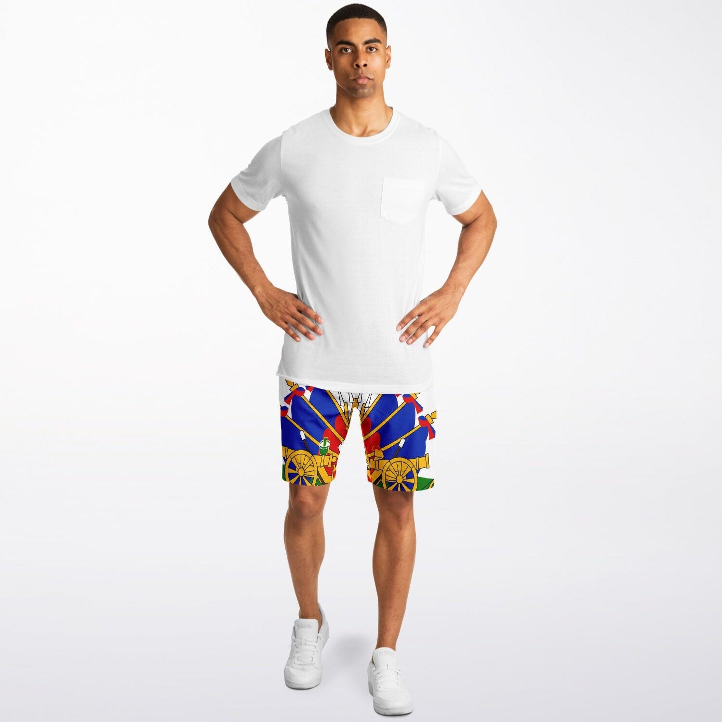 10-White Athletic Long Shorts - AOP - Haitianbuy