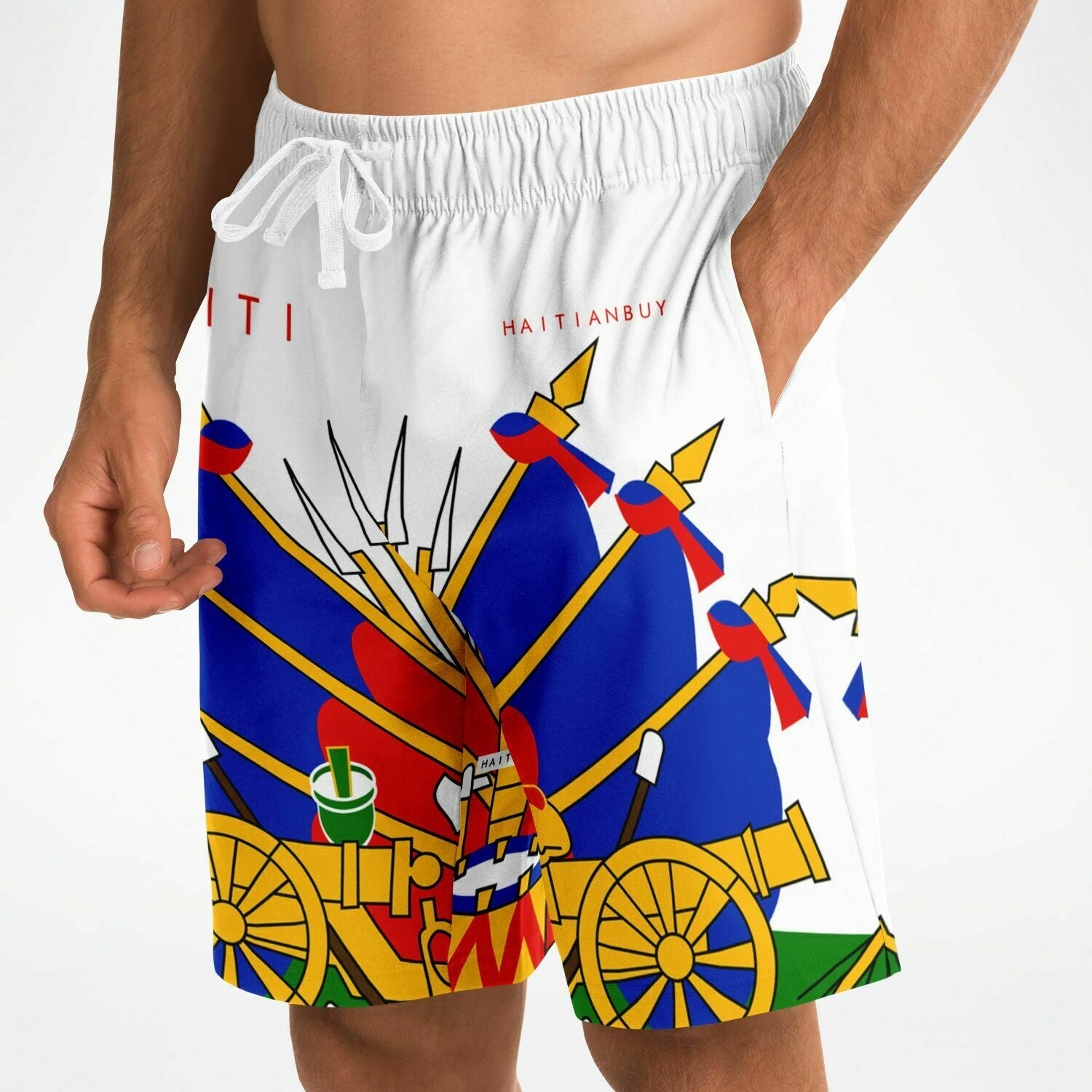 10-White Athletic Long Shorts - AOP - Haitianbuy