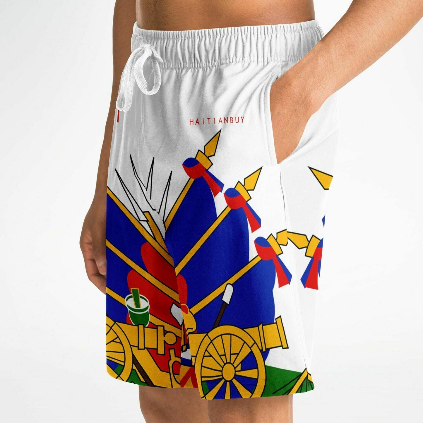 10-White Athletic Long Shorts - AOP - Haitianbuy