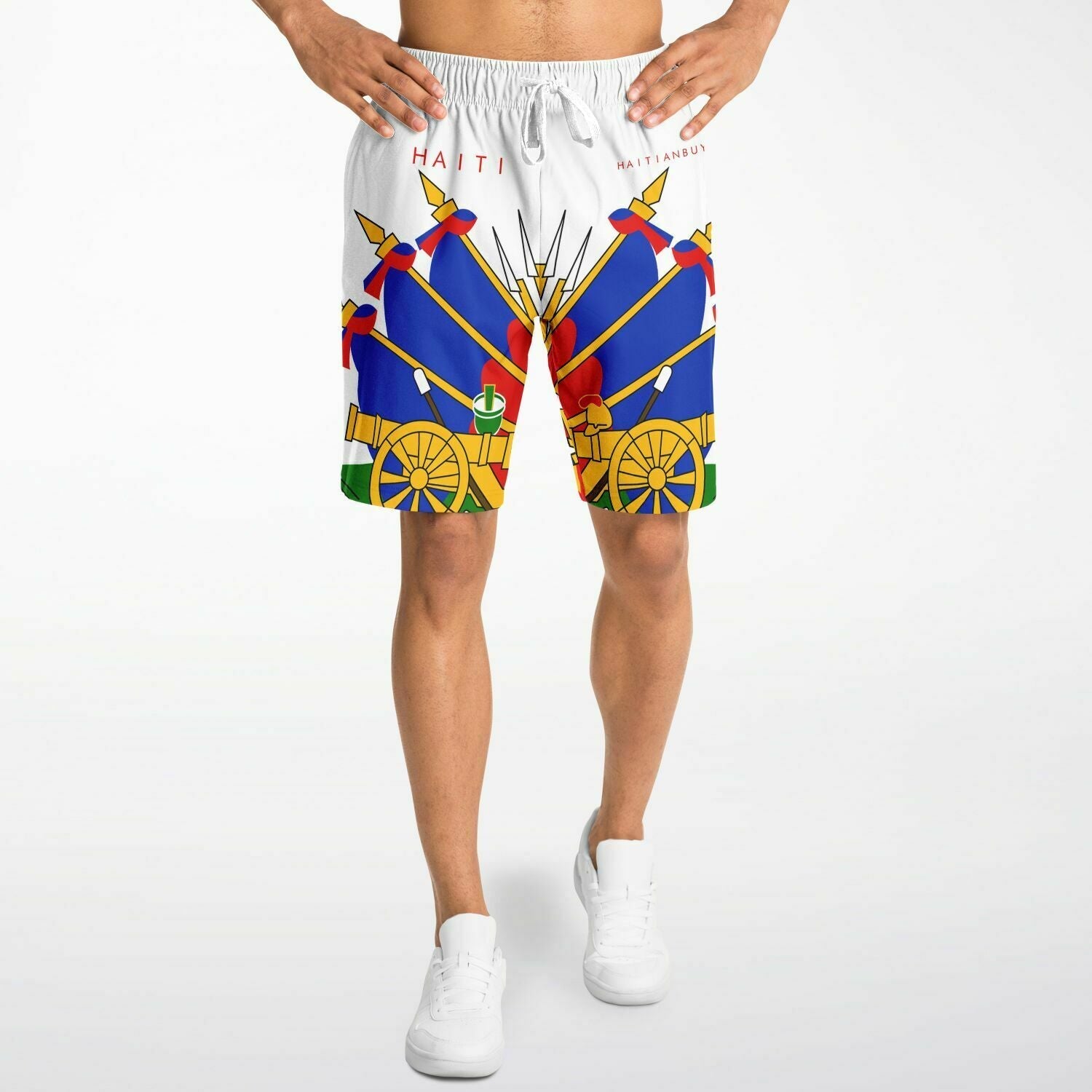 10-White Athletic Long Shorts - AOP - Haitianbuy