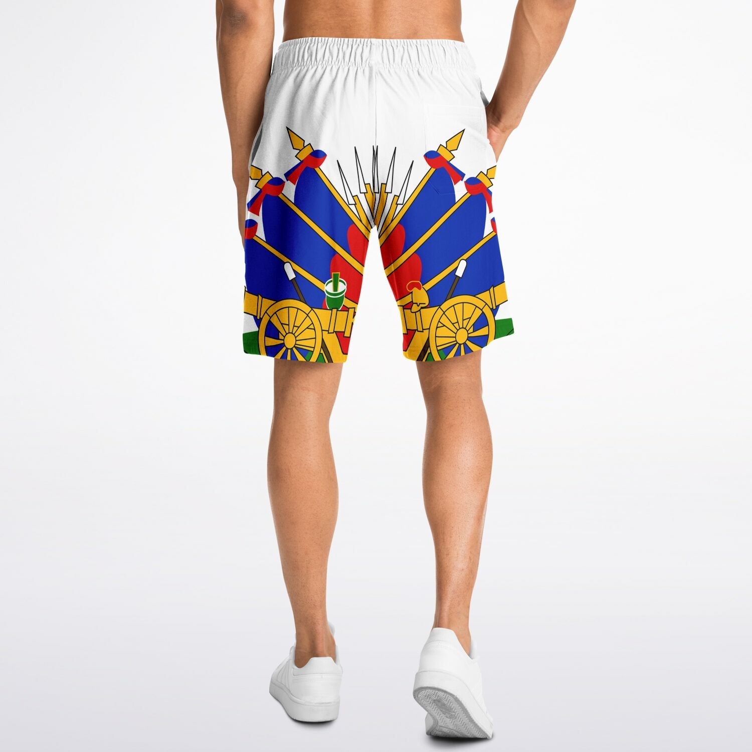 10-White Athletic Long Shorts - AOP - Haitianbuy