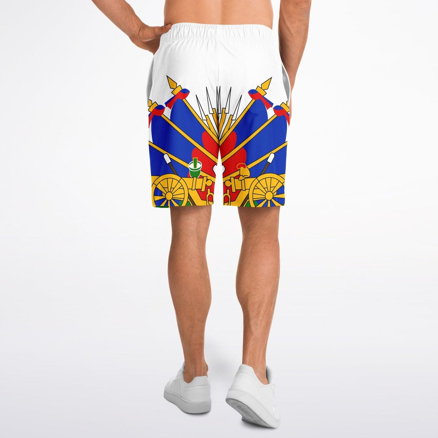 10-White Athletic Long Shorts - AOP - Haitianbuy