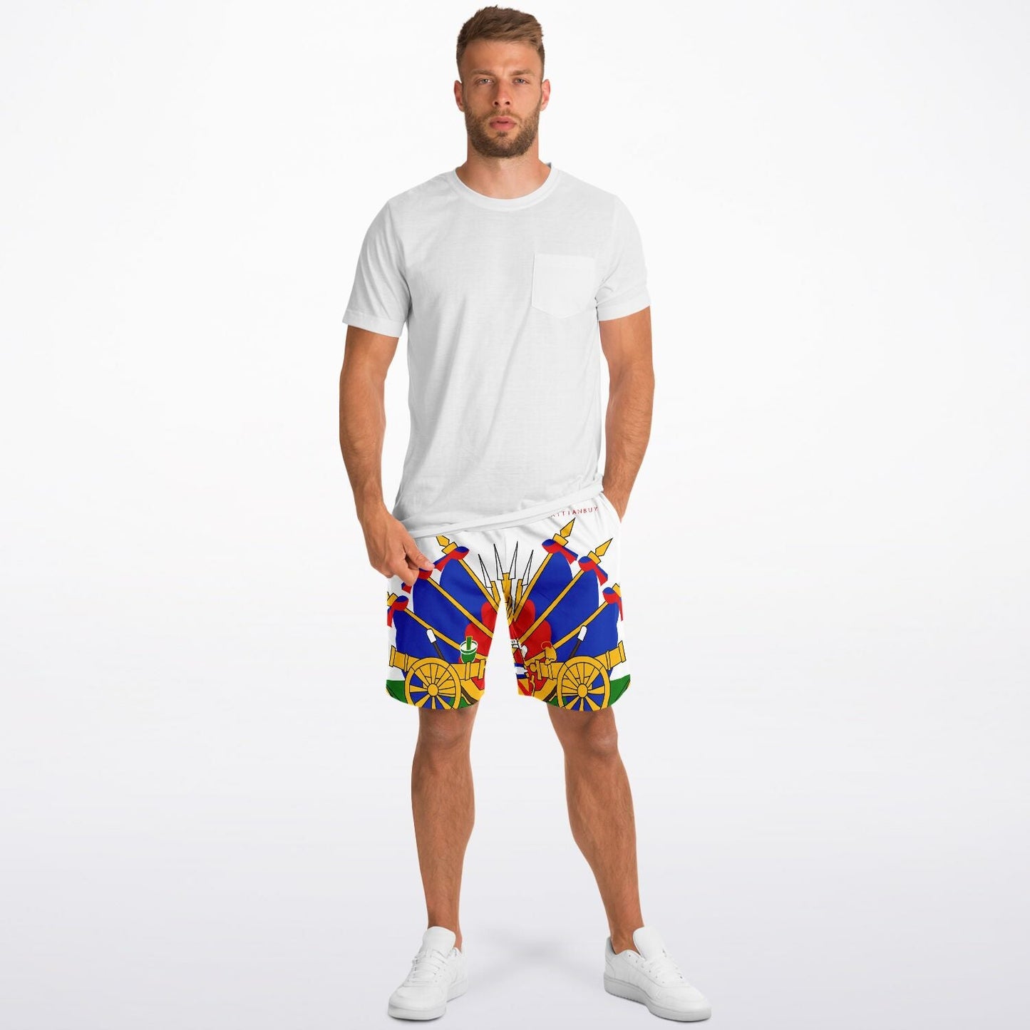 10-White Athletic Long Shorts - AOP - Haitianbuy