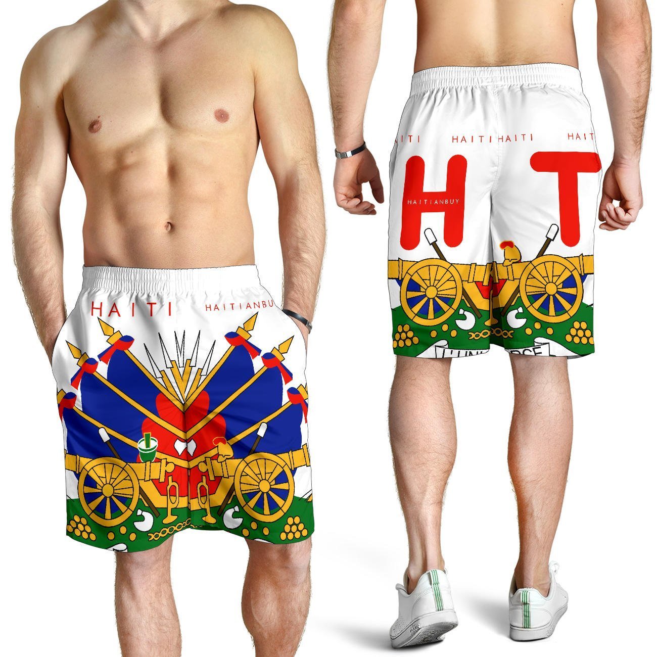 10-White Athletic Long Shorts - AOP - Haitianbuy