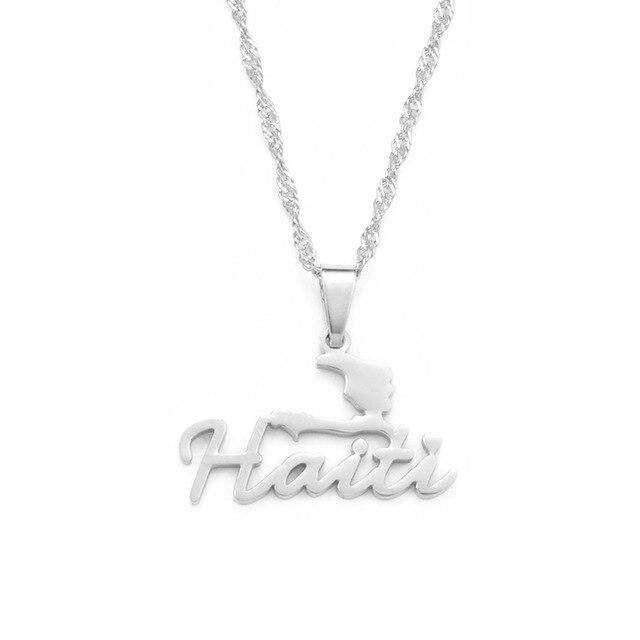 Haiti Map Necklaces Silver - Haitianbuy